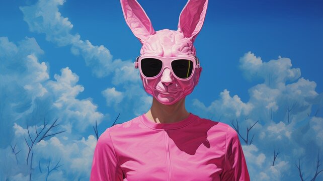 blonde in pink bunny mask