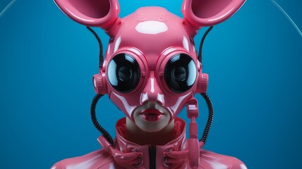 blonde in pink bunny mask