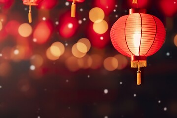 Chinese red lantern on the night of Chinese New Year of happiness background