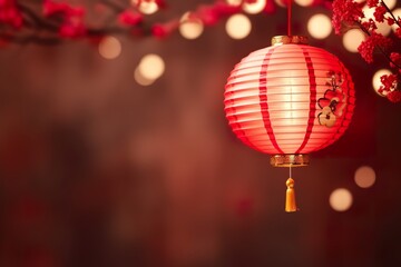 Chinese red lantern on the night of Chinese New Year of happiness background