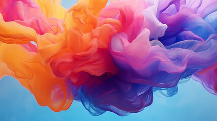 abstract colorful smoke background in bright orange red blue and purple hues. Generative Ai. 