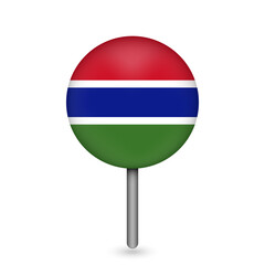 Map pointer with contry Gambia. Gambia flag. Vector illustration.