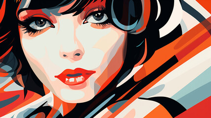 close-up portrait of a woman in retro sixties style, illustration. Generative Ai. 