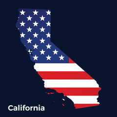 California map with USA flag. Map of California.