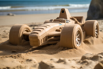 Auto aus Sand - Die Sandkunst im Urlaub KI