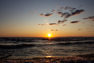 Lake Baikal waves in sunset