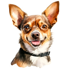 Watercolor chihuahua portrait clipart with transparent background