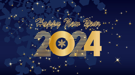 2024, happy new year, elegant vector illustration, golden numbers 2024 logo on a blue background