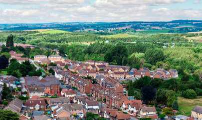 Usual English town   in Yorkshire on summer  sunny day.