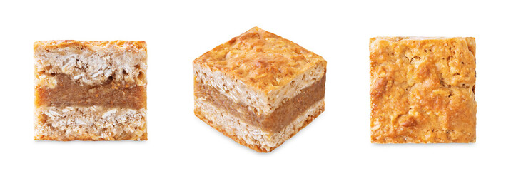 Oatmeal fig bars on a white isolated background