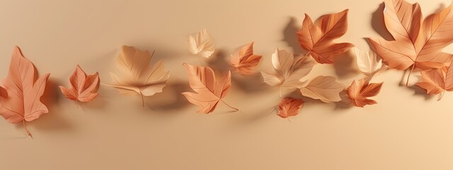 Fall seasonal background with paper autumn leaves