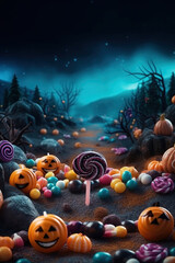 Obraz na płótnie Canvas Halloween sweet colorful candies dark background