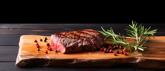 Piece of rump steak on cutting board - obrazy, fototapety, plakaty
