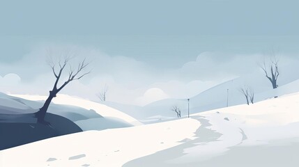 Fototapeta na wymiar Minimalistic Snowy Landscape Illustration AI Generated