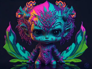 Cute forest fairy in flowers. AI generated
