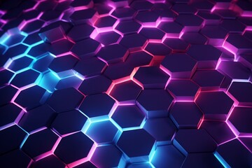 abstract background with blue and purple glowing neon wave lines.