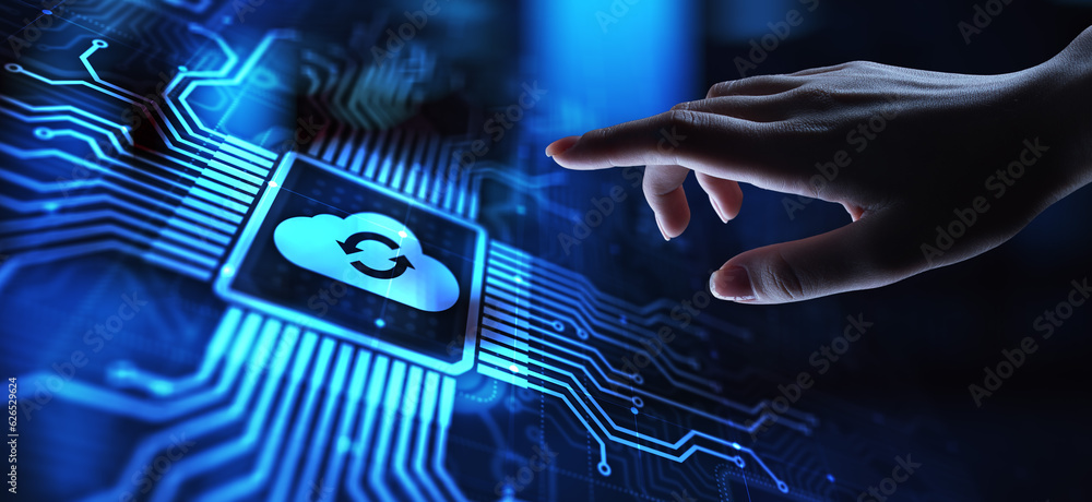 Poster cloud technology computing and data storage concept on virtual screen.