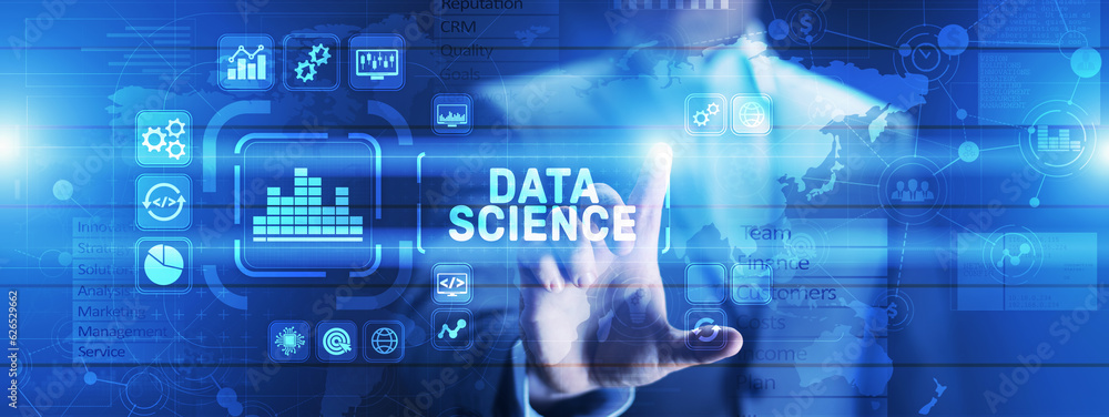 Poster big data science analysis business technology concept on virtual screen.