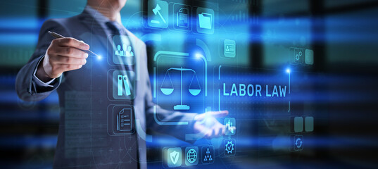 Labor law worker rights protection concept on digital screen.