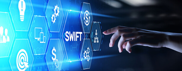 SWIFT Society for Worldwide Interbank Financial Telecommunications money transfer  banking technology concept.