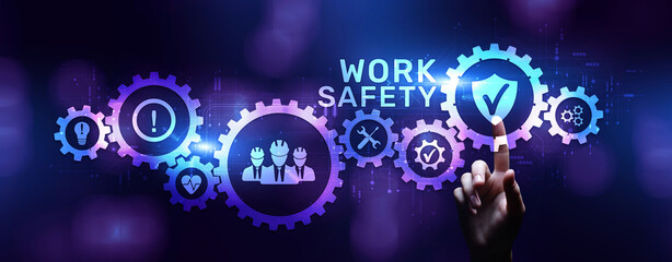 Work safety HSE Regulation rules business concept on screen.