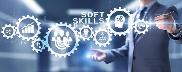 Soft skill personal development business concept on virtual screen.