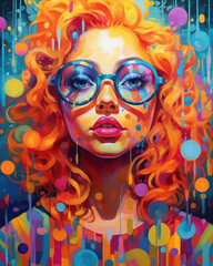 Woman with Colorful Paint in Her Hair and Modern Sunglasses extreme closeup. Generative AI