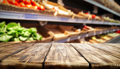 free space for your decoration, Dark wooden desk, dark table with vegetables Supermarket on the background out focus, Ai Generate 