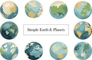 Simple illustration set of earth and planets

