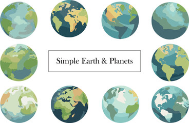 Simple illustration set of earth and planets
