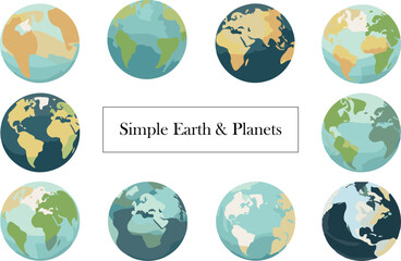 Simple illustration set of earth and planets
