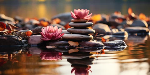 Fotobehang zen stones and lotus flower © Jean Isard