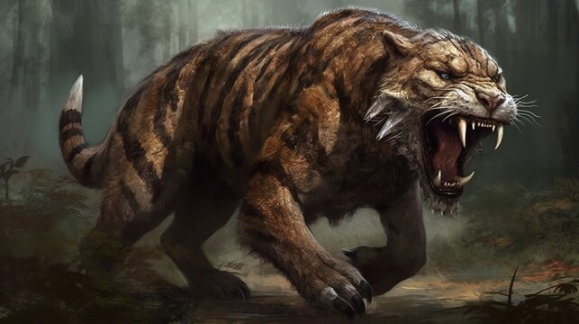 Saber toothed predator. Generative AI