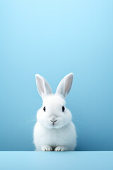 Fototapeta premium Generative ai: White rabbit on pastel blue background 3d