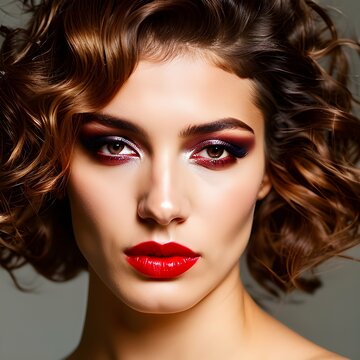 Beautiful woman with makeup. Cosmetics model. AI generative image