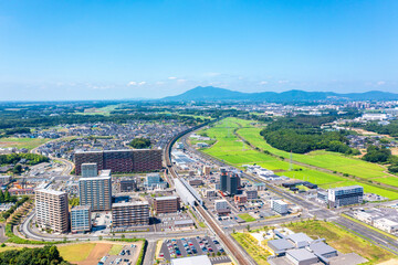 万博記念公園駅周辺のつくば市内の街並み（茨城県）