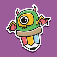 Cartoon doodle monster sticker illustration