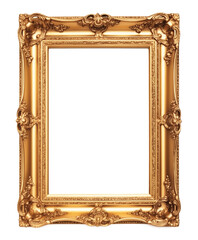 Ornate Gold Picture Frame Isolated on a white background. Generative AI