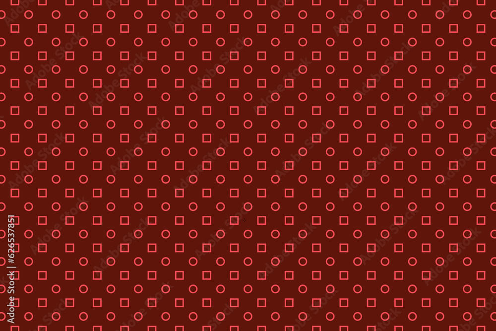 Poster red outline circle and square polka seamless pattern. outline ring circular and squarish box structu