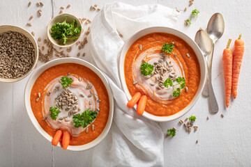 Healthy carrot soup as a seasonal dish.