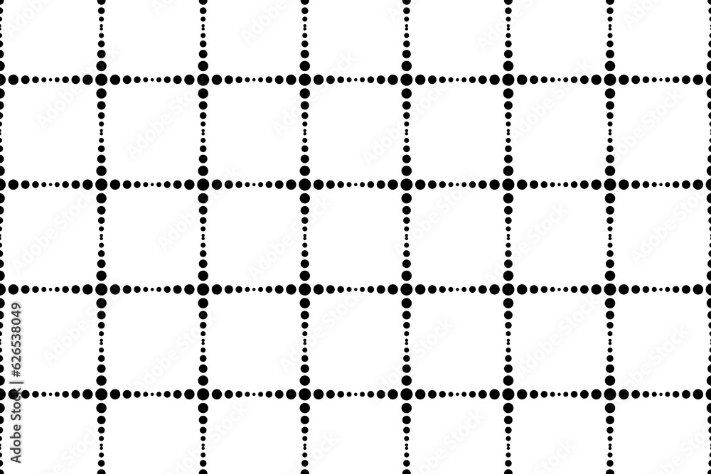 Poster black halftone dot spiral circles square grid frame background. squarish dots circle border pattern.