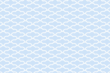 Blue and white japanese overlapping clouds pattern vector template. Arabic style Moroccan tiles Islamic background.
