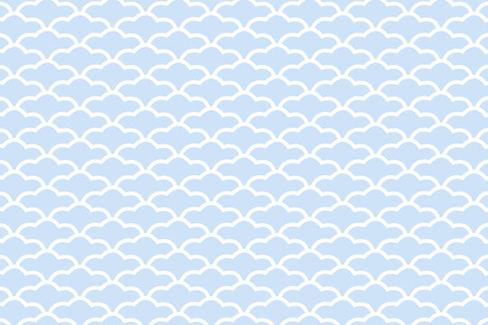 Blue and white japanese overlapping clouds pattern vector template. Arabic style Moroccan tiles Islamic background.