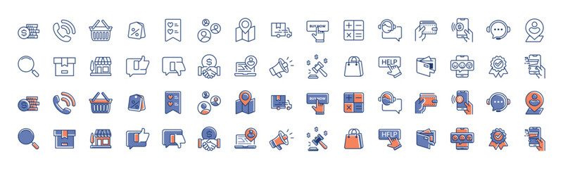 Set of e-commerce icon collection vector. Online shopping icons, delivery, store, marketing, payment, money, feedback, support, and more. commerce business illustration for web and app template design