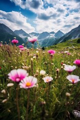 Fototapeta premium Wildflowers field in the Alps