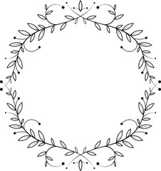 Branch with leaves simple silhouette round frame