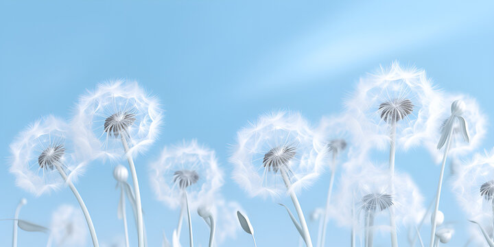 Blue background with beautiful flowers dandelions  Blue Serenade: Dandelion Dreams Whispers of Nature: Blue Dandelion Bliss 