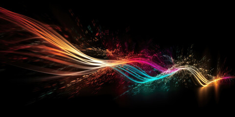 Colorful light trails with motion effect. Illustration of high speed light effect on black background. Generative AI