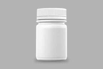 Mockup of plastic bottle. Can be used for medical, cosmetic and etc. Perfect for final pack shot of your product. Blank white plastic medicine and pill bottle mockup with screw cap. 3d rendering.
