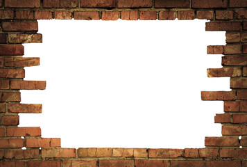 Old brick wall Frame border background. Red bricks texture. isolated on transparent background